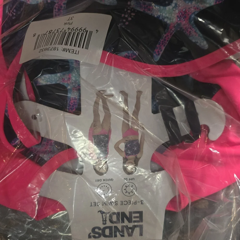 NEW Lands End Girls rash guard top, bikini top and bottom swim set, New 3 Piece